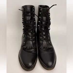 Justin Black Western Roper Lace Up Kiltie Womens Ankle Boots Size 8.5 D USA made